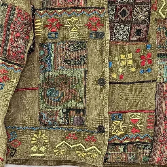 Chico's VTG Sz S Jacket Dark Olive Boho Southwestern Floral Embroidered Artsy‎ - Picture 6 of 16